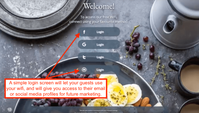 Wi-Fi login screen example for restaurants