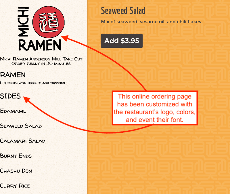 Online ordering tool for restaurants