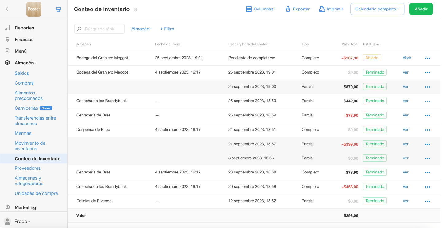 Conteo de inventario