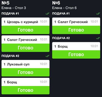 Очередность приготовления блюд в приложении 