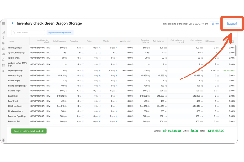 Exportar inventario a Excel