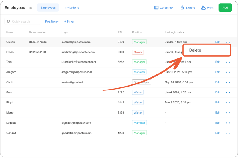 Eliminar tu propia cuenta de empleado