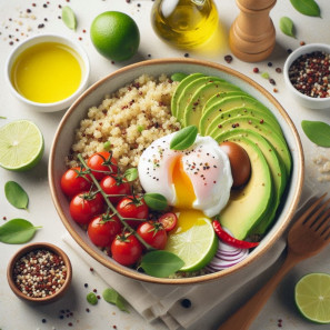 Poached egg quinoa bowl